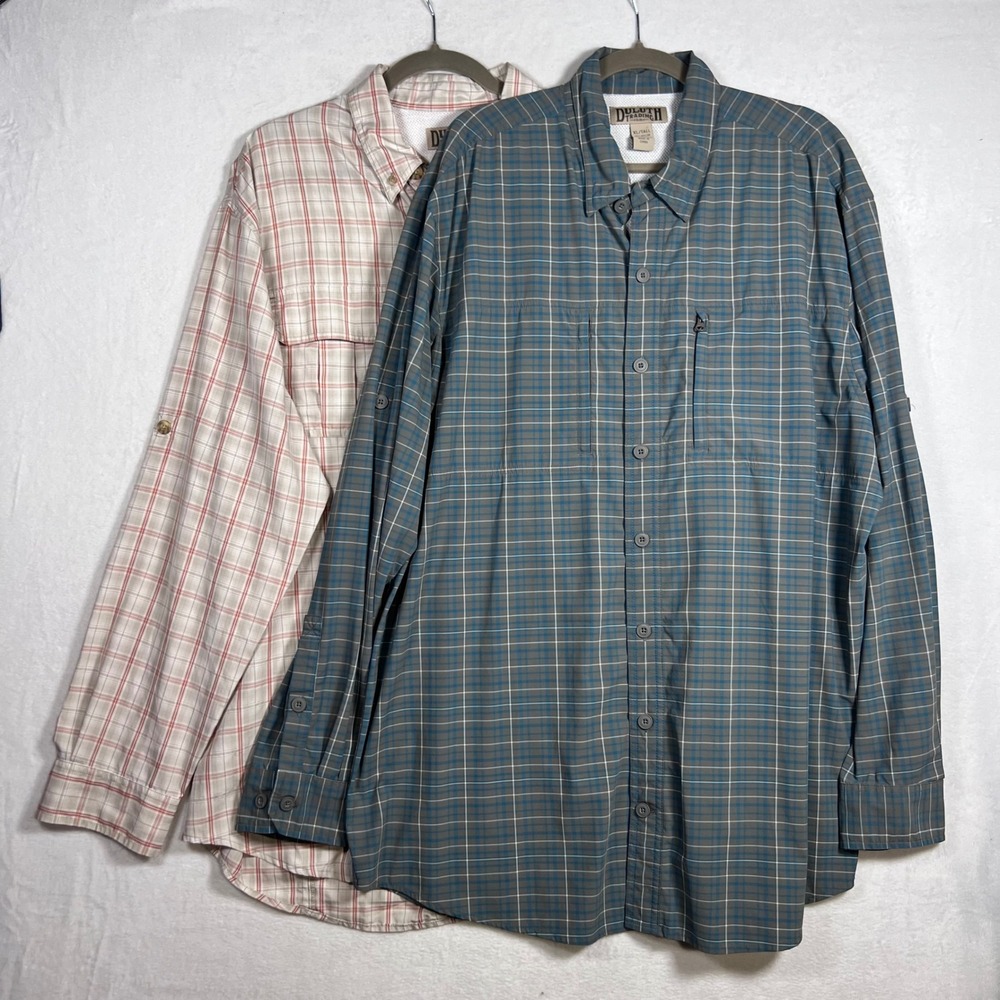 BUNDLE Duluth Trading Co Mens XL Tall Plaid Fishing Hiking Shirts Vented Mesh
